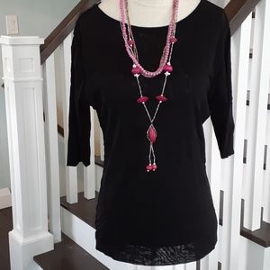 Black 3/4 sleeve double mesh stretchy top 🎁